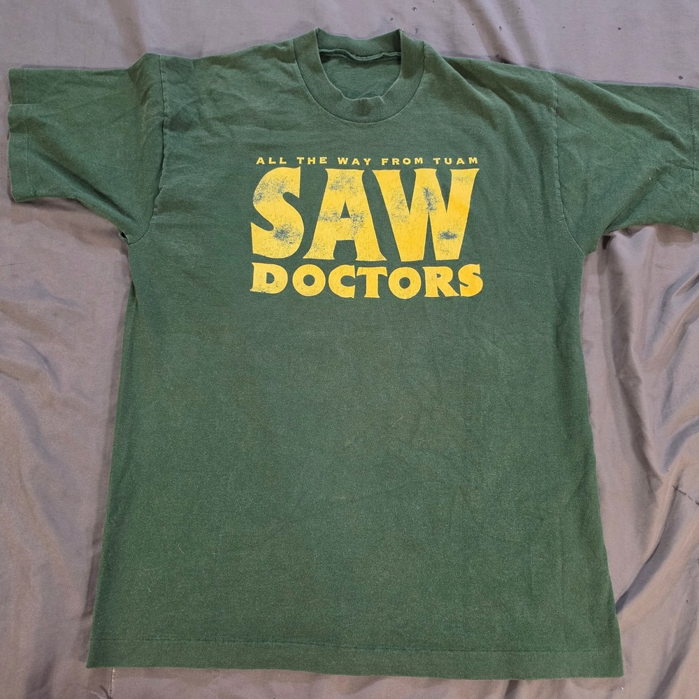 Vintage The Saw Doctors 1997 North American Tour T-Shirt Green Large Band Tee